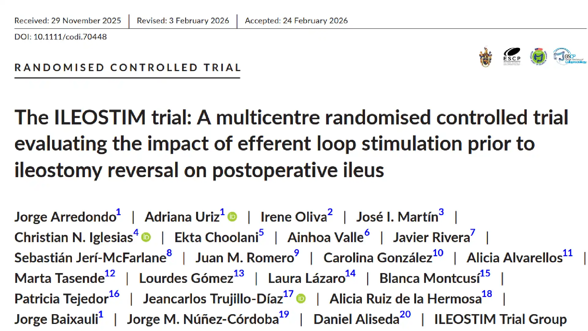 Estudio ILEOSTIM publicado en Colorectal Disease 2026